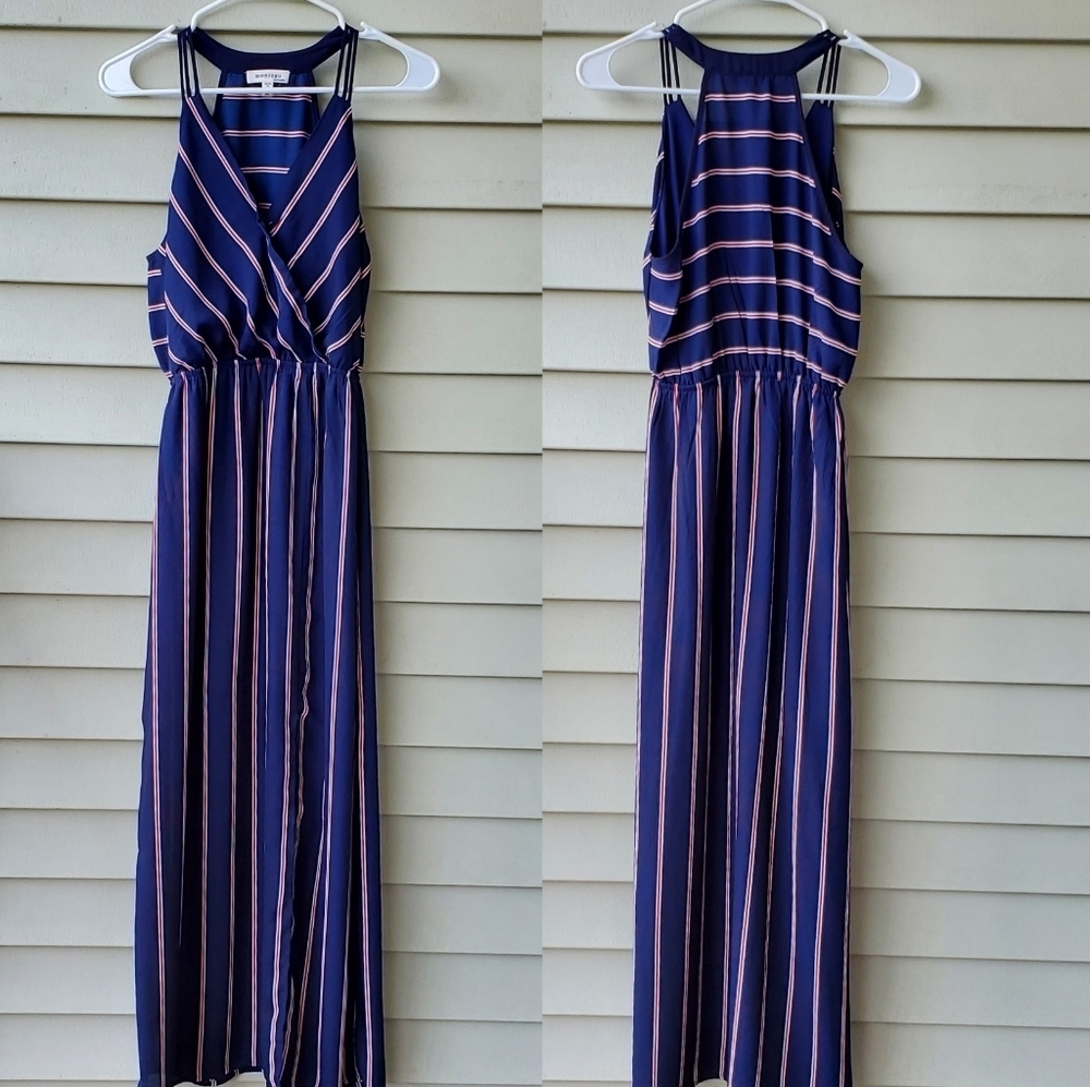 Monteau Women Striped Long Dress Sexy Sleeveless size M